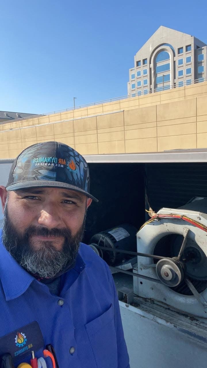Anthony, owner of Air Dynamics Mechanical, on a rooftop job